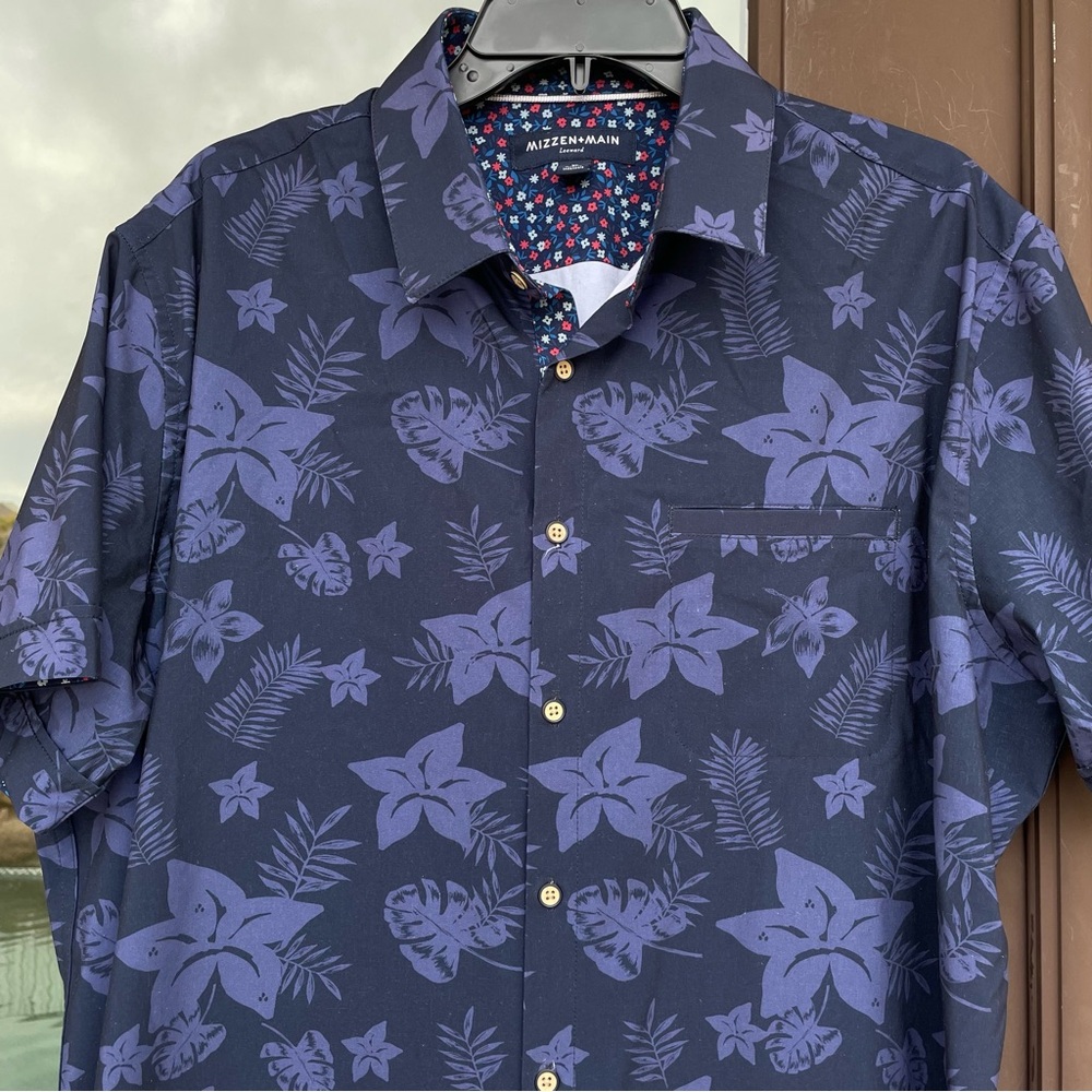 Mizzen + Main Leeward Navy Palm S/S Shirt XL